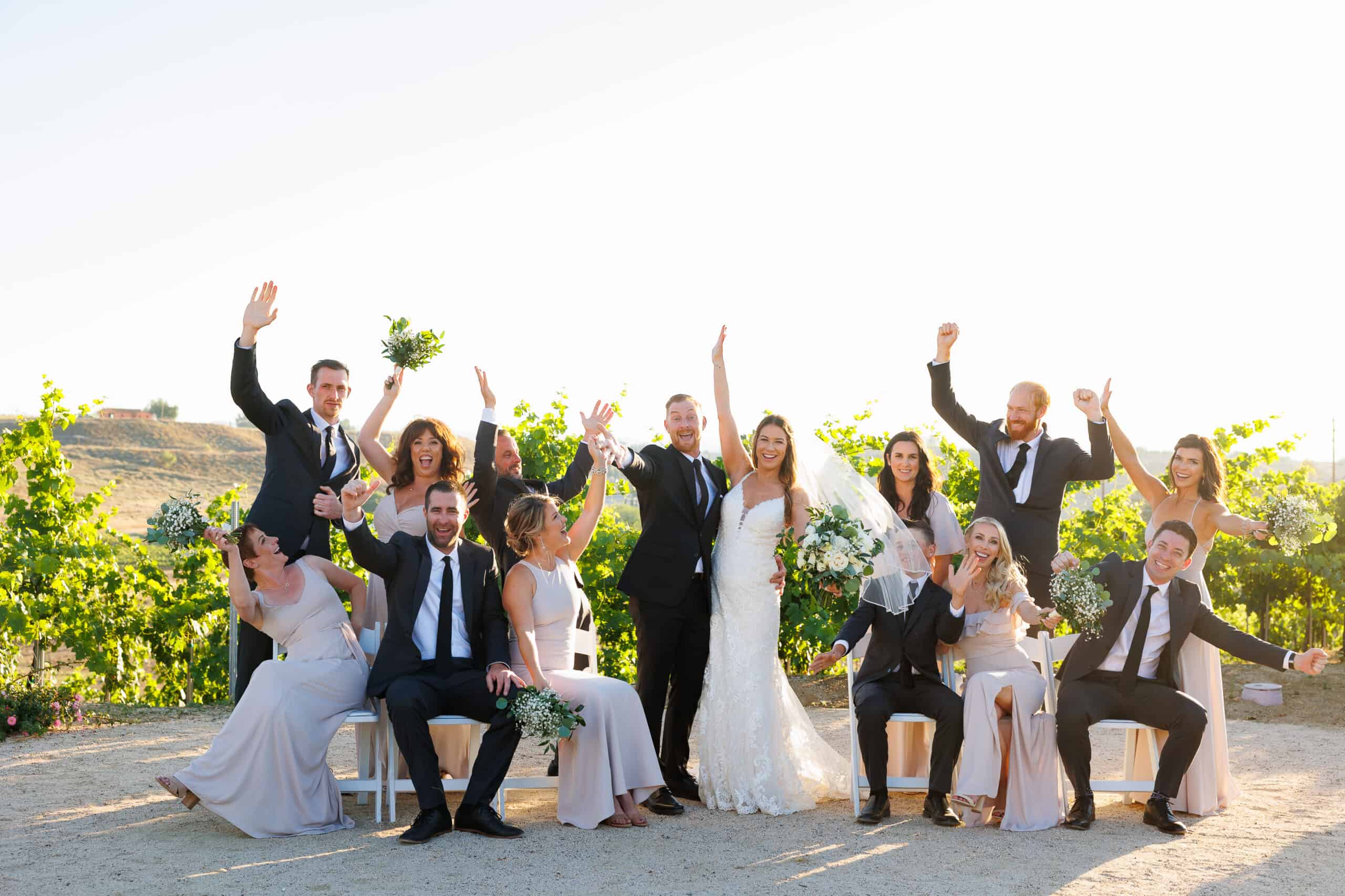 A wedding party at Avensole Winery in Temecula, CA, photographed by Courtney McManaway Photography